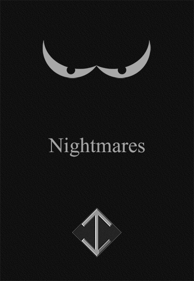 black book cover with image of spooky eyes the title Nightmares and author CJC