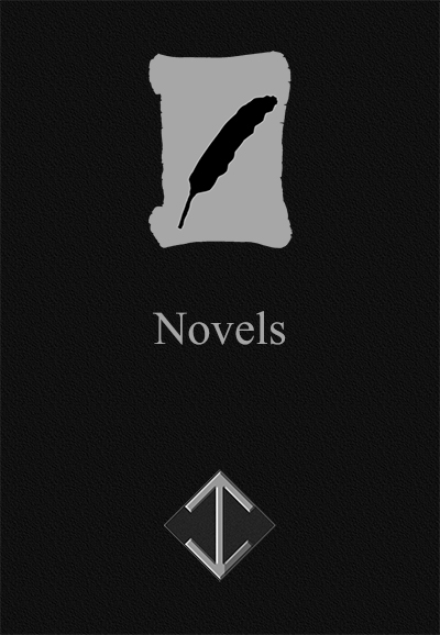 black book cover with image of paper and quill the title Novels and author CJC